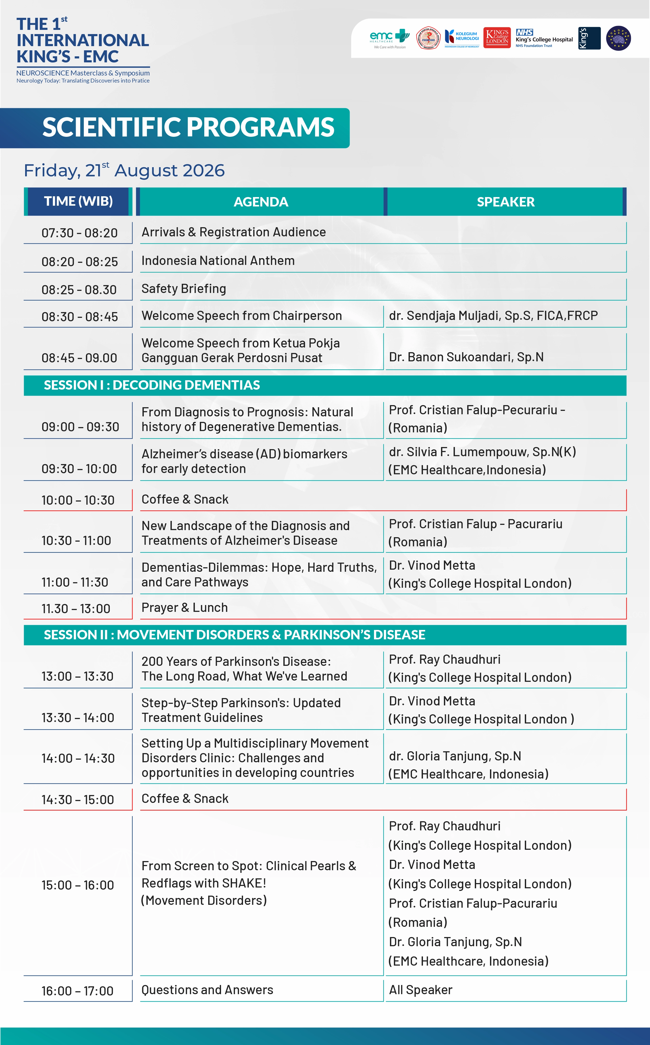 Event schedule — Friday, 21 August 2026